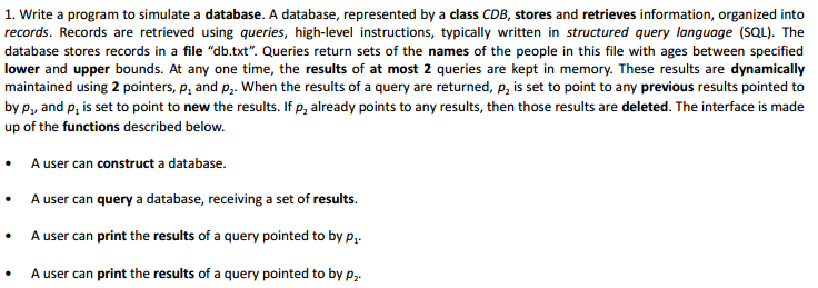 C Small Database Code Write a program to simulate a database. A database, | Chegg.com