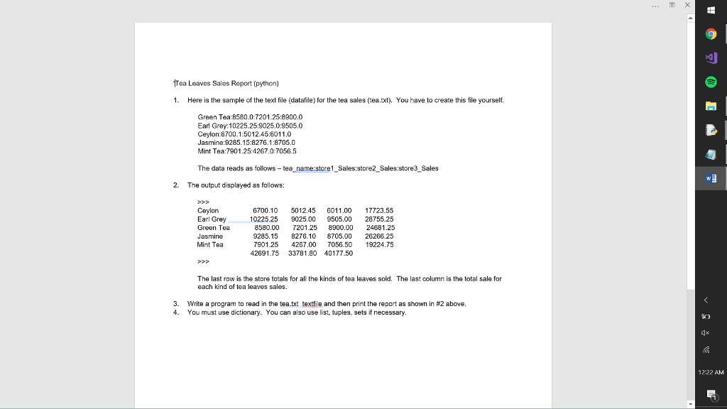 Solved 1Tea Leaves Sales Report(python) 1. Here is the | Chegg.com