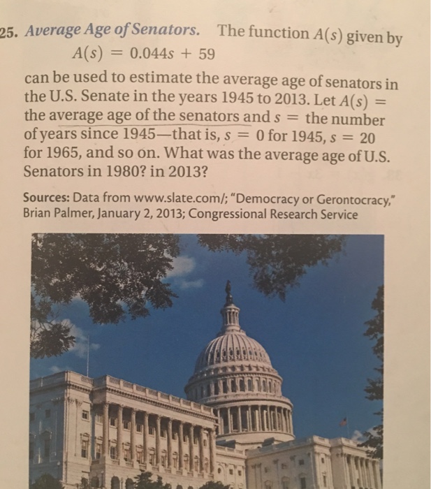 Solved Average Age of Senators. The function A(s) given by