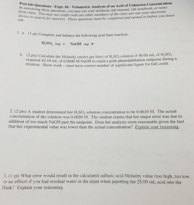 Solved Volumetric Analysis of an In answering these | Chegg.com