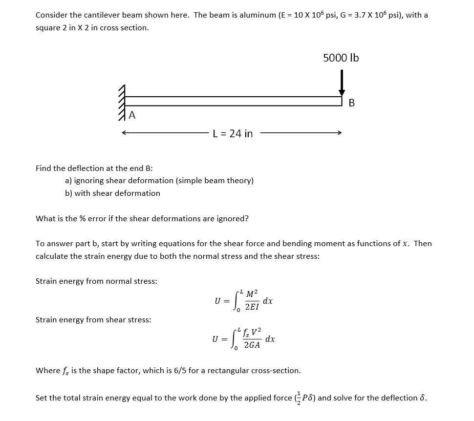 Solved Consider The Cantilever Beam Shown Here The Beam Is Chegg Com