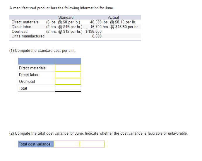 Solved A manufactured product has the following information | Chegg.com