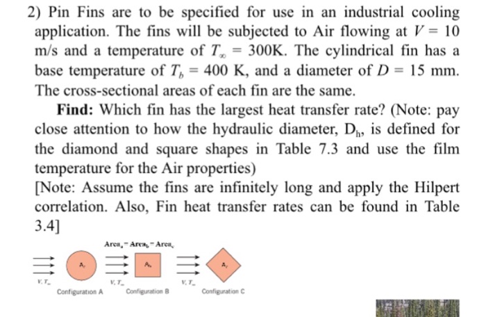 Solved Pin Fins Are To Be Specified For Use In An Industrial | Chegg.com