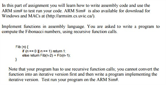 Please write assembly code and use the ARM sim# to | Chegg.com