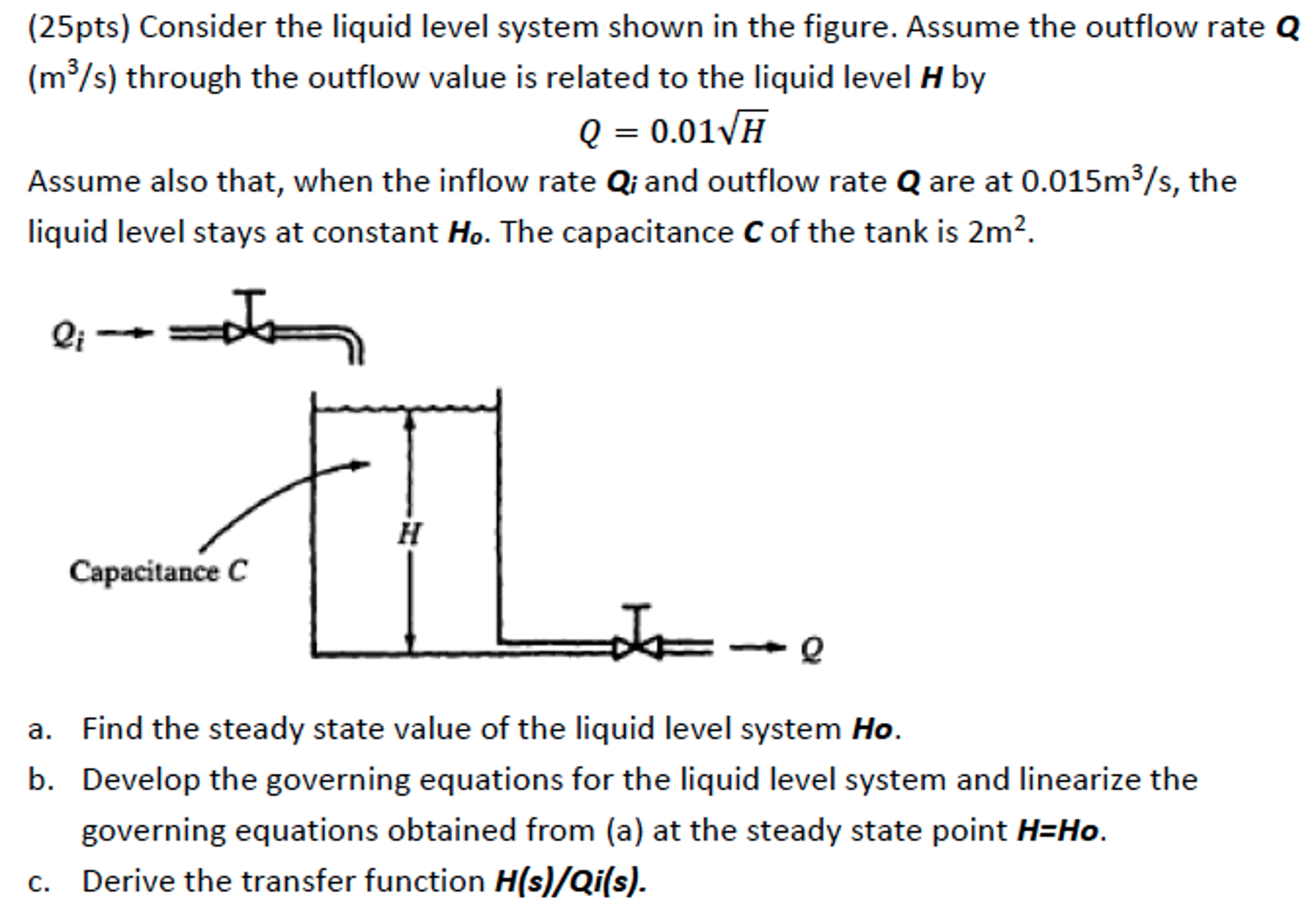 Solved Consider the liquid level system shown in the figure.