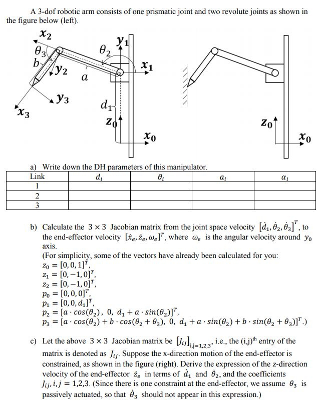A 3dof robotic arm consists of one prismatic joint