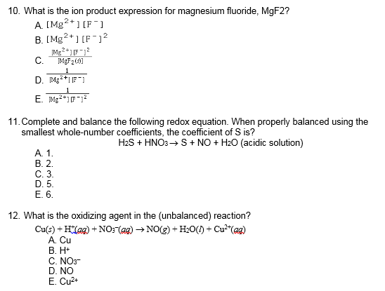 Solved 10. What Is The Ion Product Expression For Magnesium 