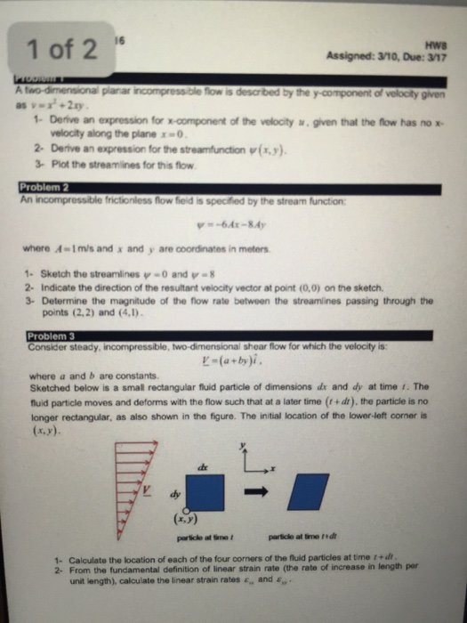 Solved A two dimensional planar incompressible flow is | Chegg.com