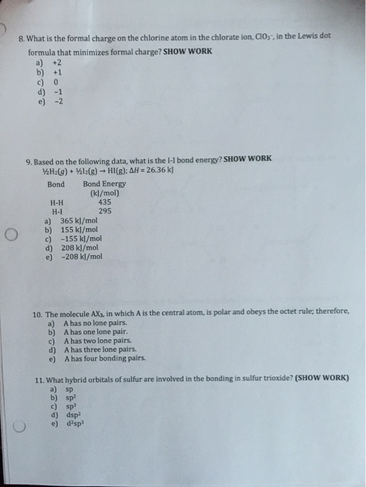 Solved What is the formal charge on the chlorine atom in the