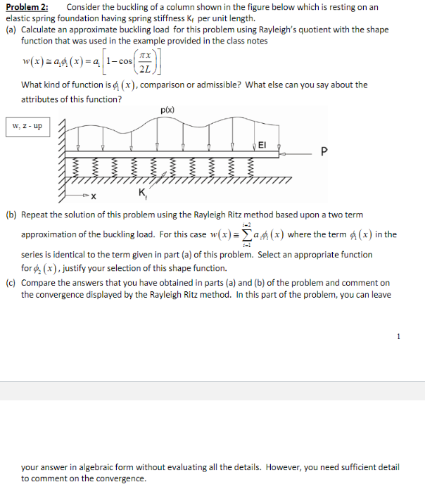 Problem 2 Consider The Buckling Of A Column Shown In Chegg