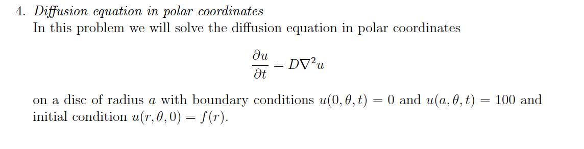 Diffusion equation in polar coordinates | Chegg.com