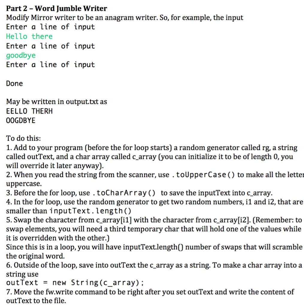 Solved Part 2 - Word Jumble Writer Modify Mirror writer to | Chegg.com