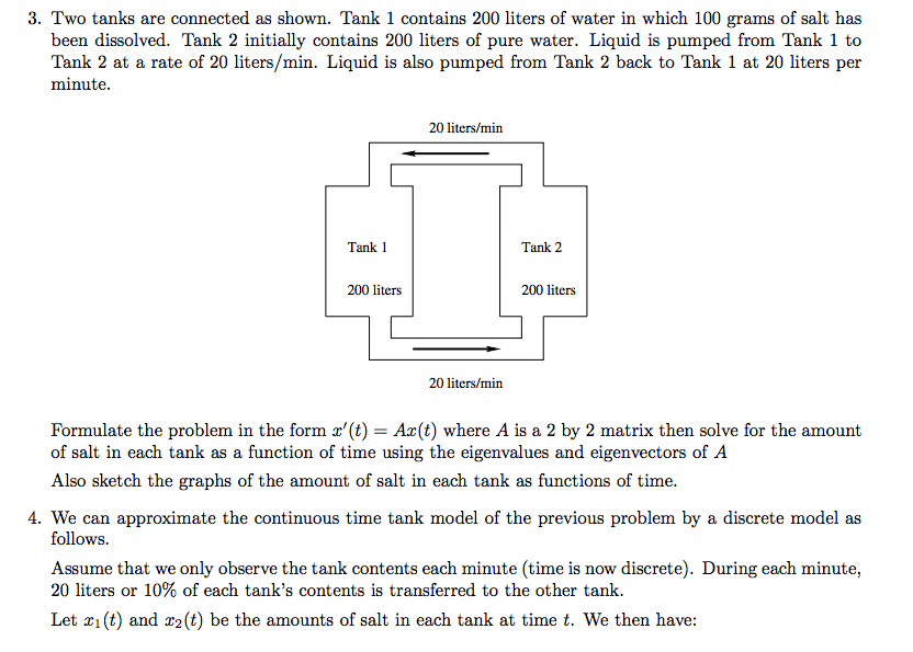 Solved Two tanks are connected as shown. Tank 1 contains 200 | Chegg.com