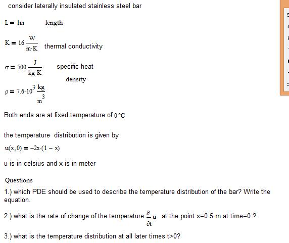 Solved consider laterally insulated stainless steel bar L = | Chegg.com