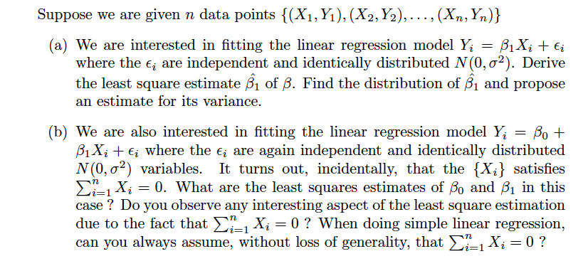 Solved Suppose we are given n data points (X1, Y1 ), | Chegg.com