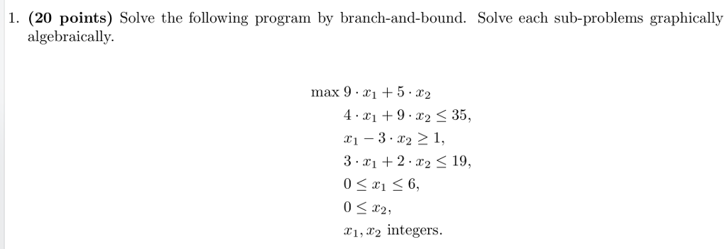 Solved 1. (20 Points) Solve The Following Program By | Chegg.com