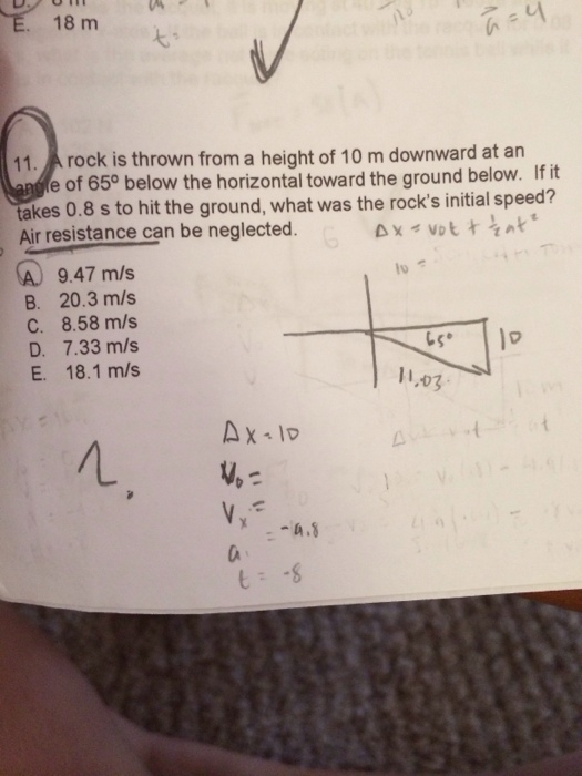 Solved A rock is thrown from a height of 10 m downward at an | Chegg.com