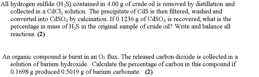 Solved All hydrogen sulfide (H2S) contained in 4.00 g of | Chegg.com