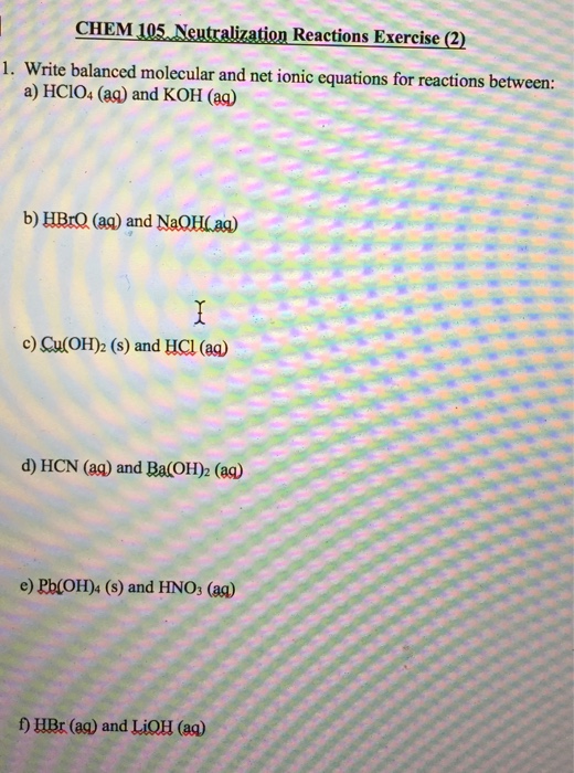 Solved Write Balanced Molecular And Net Ionic Equations For 1427