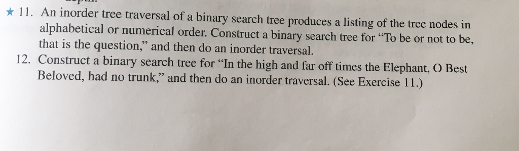 Solved An inorder tree traversal of a binary search tree | Chegg.com