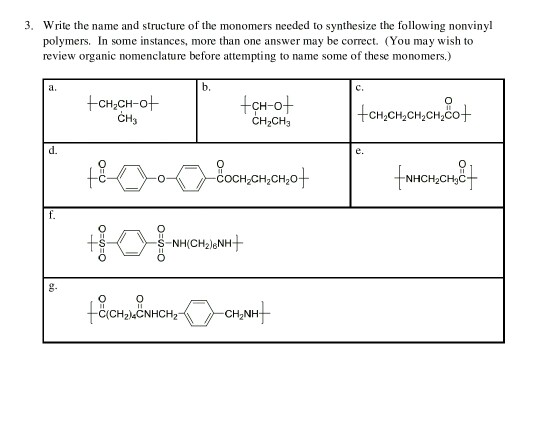 Solved 3. Write the name and structure of the monomers | Chegg.com