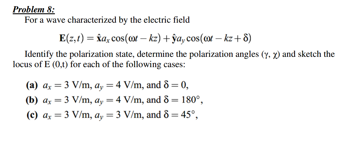 Solved For a wave characterized by the electric field E(z, | Chegg.com