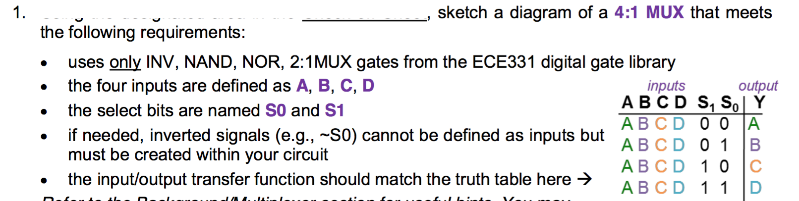 Solved Sketch a diagram of a 4:1 MUX that meets the | Chegg.com