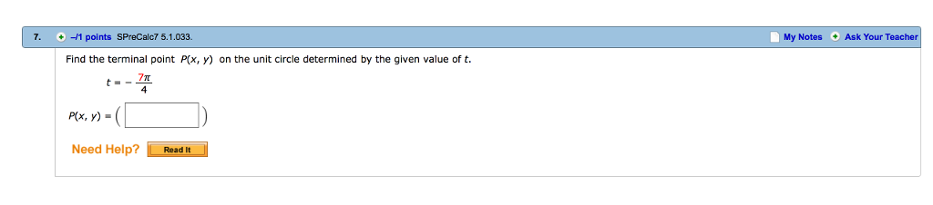 Solved Find the terminal point P(x, y) on the unit circle | Chegg.com