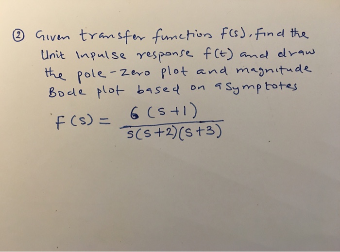 Solved Given transfer function f(s), find the unit impulse | Chegg.com