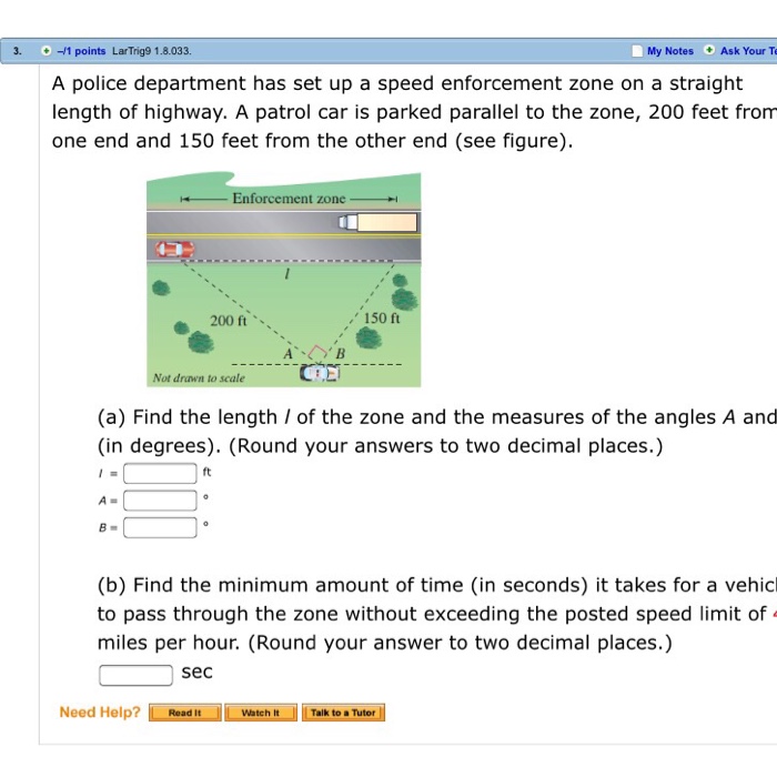 Solved A Police Department Has Set Up A Speed Enforcement | Chegg.com