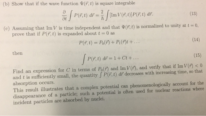 Show that if the wave function psi(r, t) is square | Chegg.com