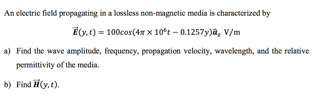 Solved An electric field propagating in a lossless | Chegg.com