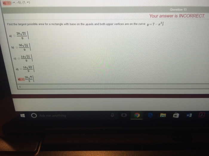 Solved Find the largest possible area for a rectangle with