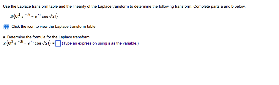 Solved Use the Laplace transform table and the linearity of | Chegg.com