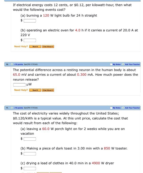 Solved If Electrical Energy Costs 12 Cents, Or $0.12, Per | Chegg.com