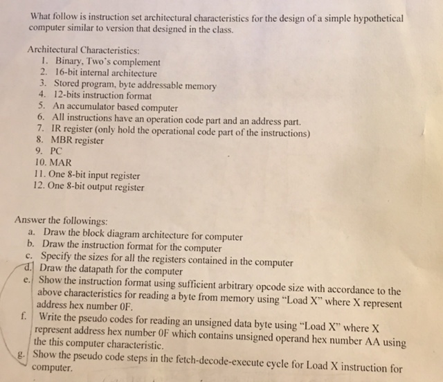 What follow is instruction set architectural | Chegg.com
