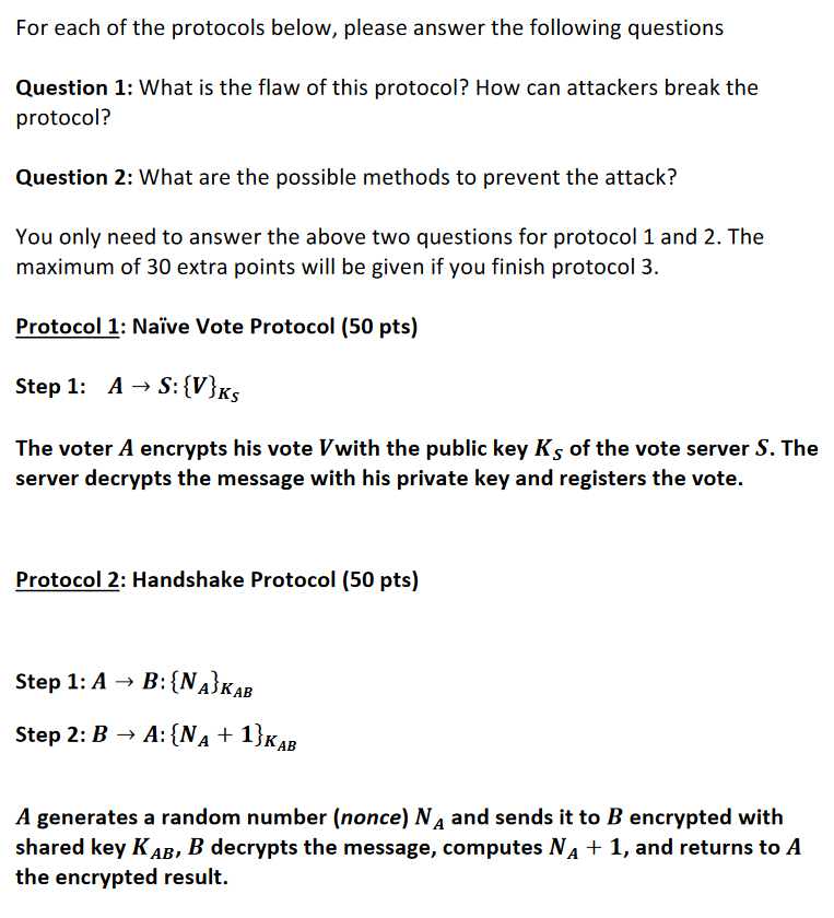 Solved For Each Of The Protocols Below, Please Answer The | Chegg.com