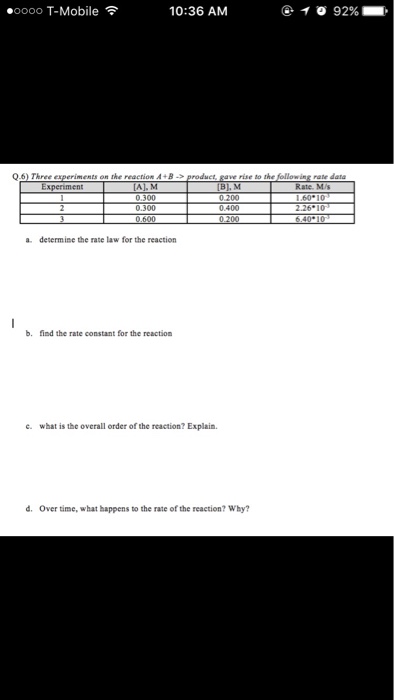 Solved Three Experiments On The Reaction A + B Rightarrow | Chegg.com