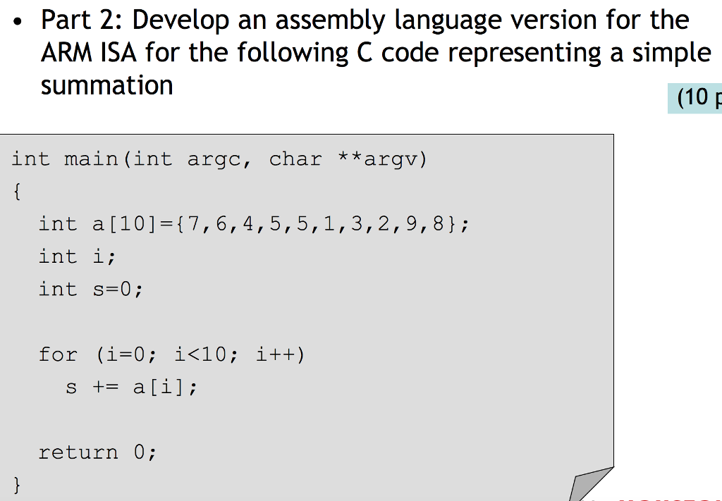 Solved Part 2: Develop an assembly language version for the | Chegg.com