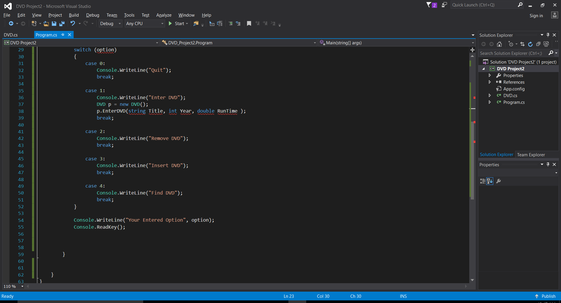 Solved DVD Project2 - Microsoft Visual Studio 2Quick Launch | Chegg.com