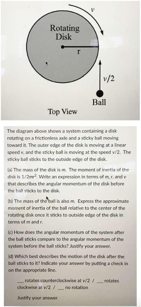 Solved Rotating Disk v/2 Ball Top View The diagram above | Chegg.com