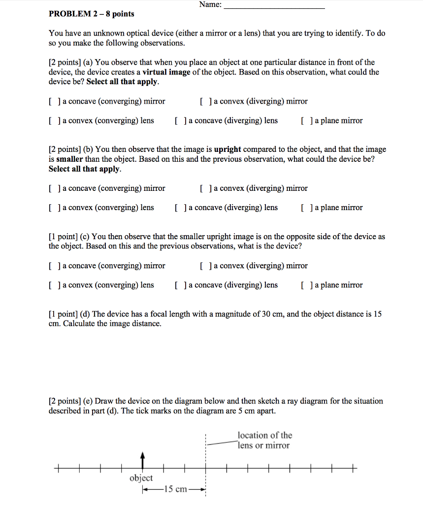 Solved Name PROBLEM 2 8 points You have an unknown