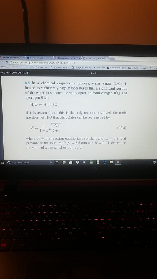 Solved うC | ⓘ file:// AH ChE347 HW4ICh8) (1)pdf 8.5 In a | Chegg.com