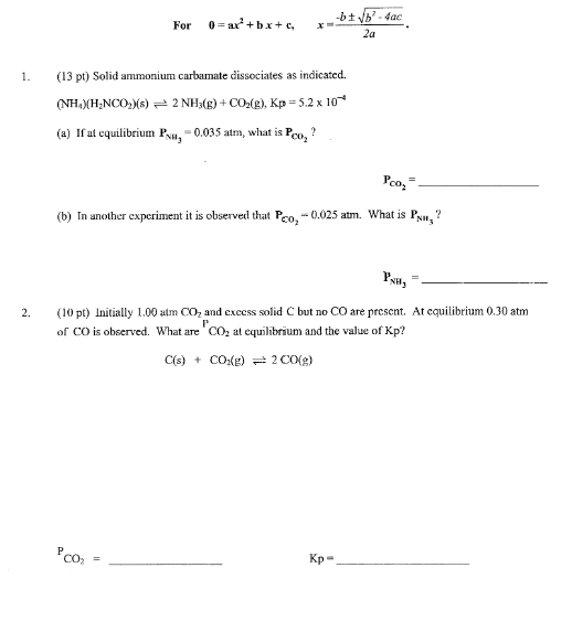 Solved For o-'1bx-ae 2a 1. (13 pt) Solid ammonium carbamate | Chegg.com