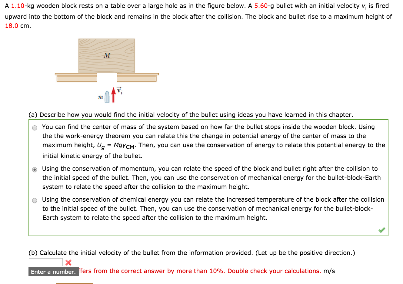 Solved A 1.10kg wooden block rests on a table over a large