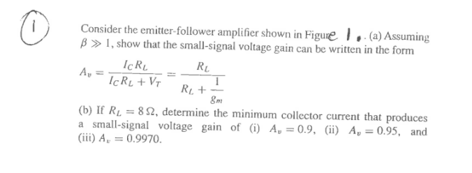 Solved Consider the emitter-follower amplifier shown in | Chegg.com