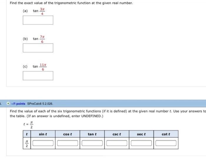 Solved Find the exact value of the trigonometric function at | Chegg.com
