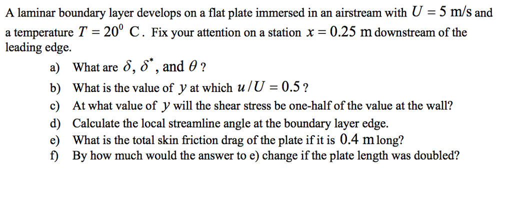 Solved A laminar boundary layer develops on a flat plate | Chegg.com