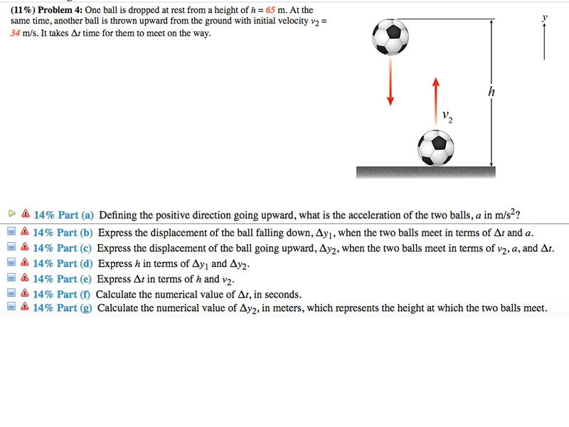 Solved (11%) Problem 4: One Ball Is Dropped At Rest From A | Chegg.com