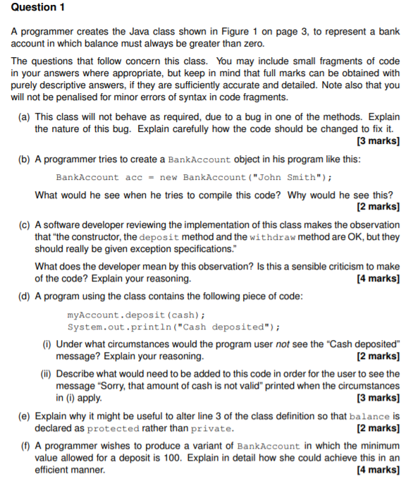 Solved Question 1 A Programmer Creates The Java Class Shown | Chegg.com